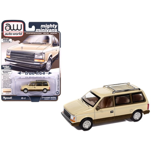 1987 Plymouth Voyager Van Light Cream and Golden Bronze Metallic 2-Tone "Mighty Minivans" Series 1/64 Diecast Model Car by Auto World