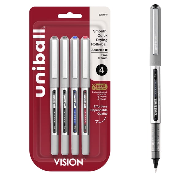 Bolígrafos Rollerball Uni-Ball Vision Punta Fina 0.7mm Paquete de 4