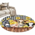 thumbnail image 2 of 3.3ft Washable Round Rug, Farm Non-Slip Circle Area Rug for Entryway Bedroom, Vintage Farmhouse Donkey Pig Cow Sunflower Leaf Wood Fence Black Plaid Indoor Accent Floor Mat for Home Decor, 2 of 9