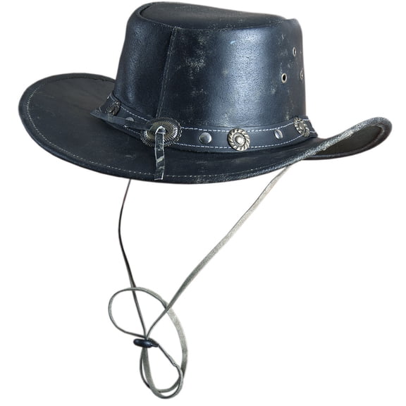 Lrg Hilason Hand Made Split Antique Leather Crushable Hat 3 In Brim