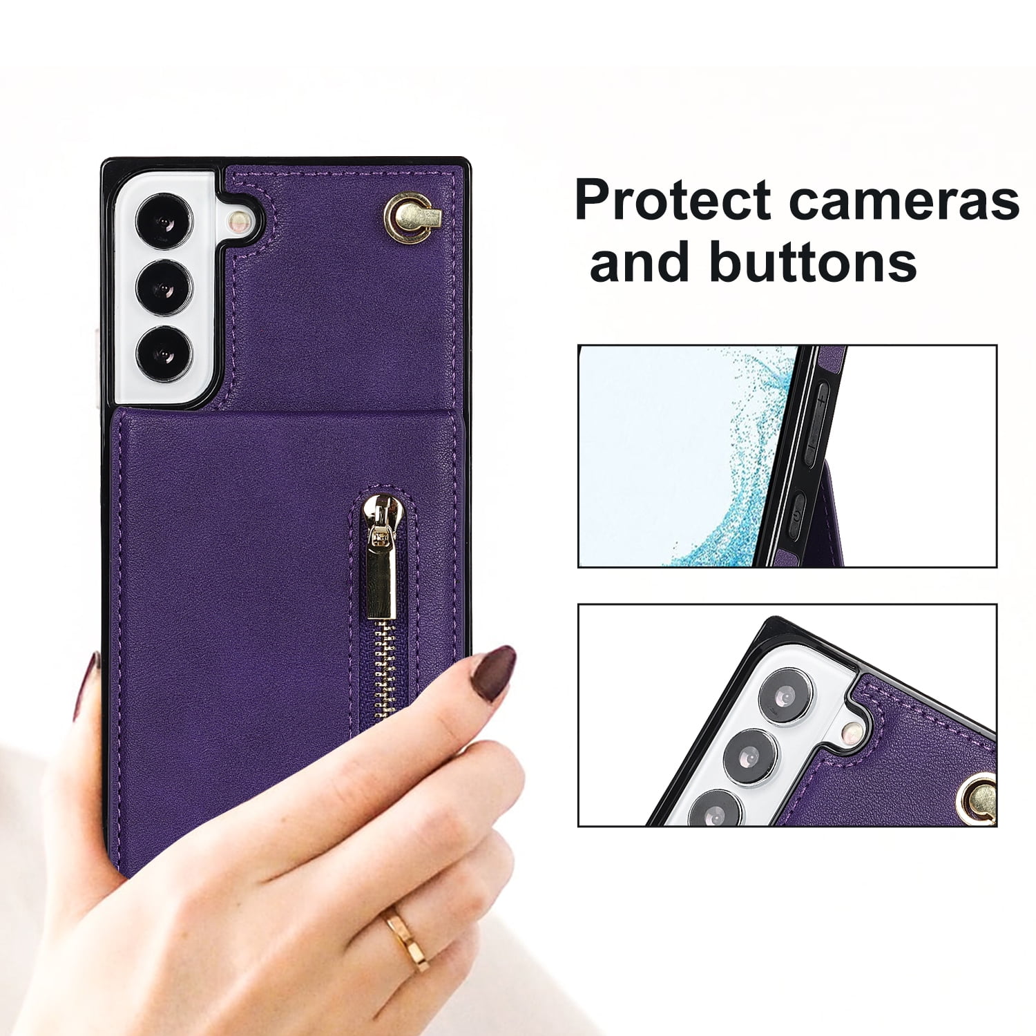 Dteck Flip Leather Wallet Case for Samsung Galaxy S24 Plus, Crossbody Wallet Case with Credit Card Holder Zipper Pocket Lanyard Shoulder Strap, Kickstand Phone Cover for Samsung S24 Plus,Purple
