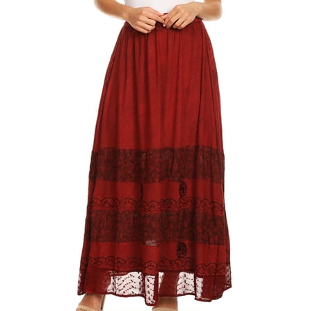 Sakkas Sandra Women's Casual Long Maxi Boho Gypsy Skirt Elastic Waist & Pockets - Cayenne - One Size (Best Stores For Maxi Skirts)