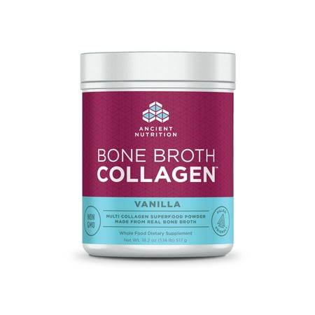 Collagen Powder, Bone Broth Collagen by Ancient Nutrition, Vanilla, Hydrolyzed Multi Collagen Peptides, Supports Skin and Nails, Joint Supplement, 30 Servings, 18.3oz