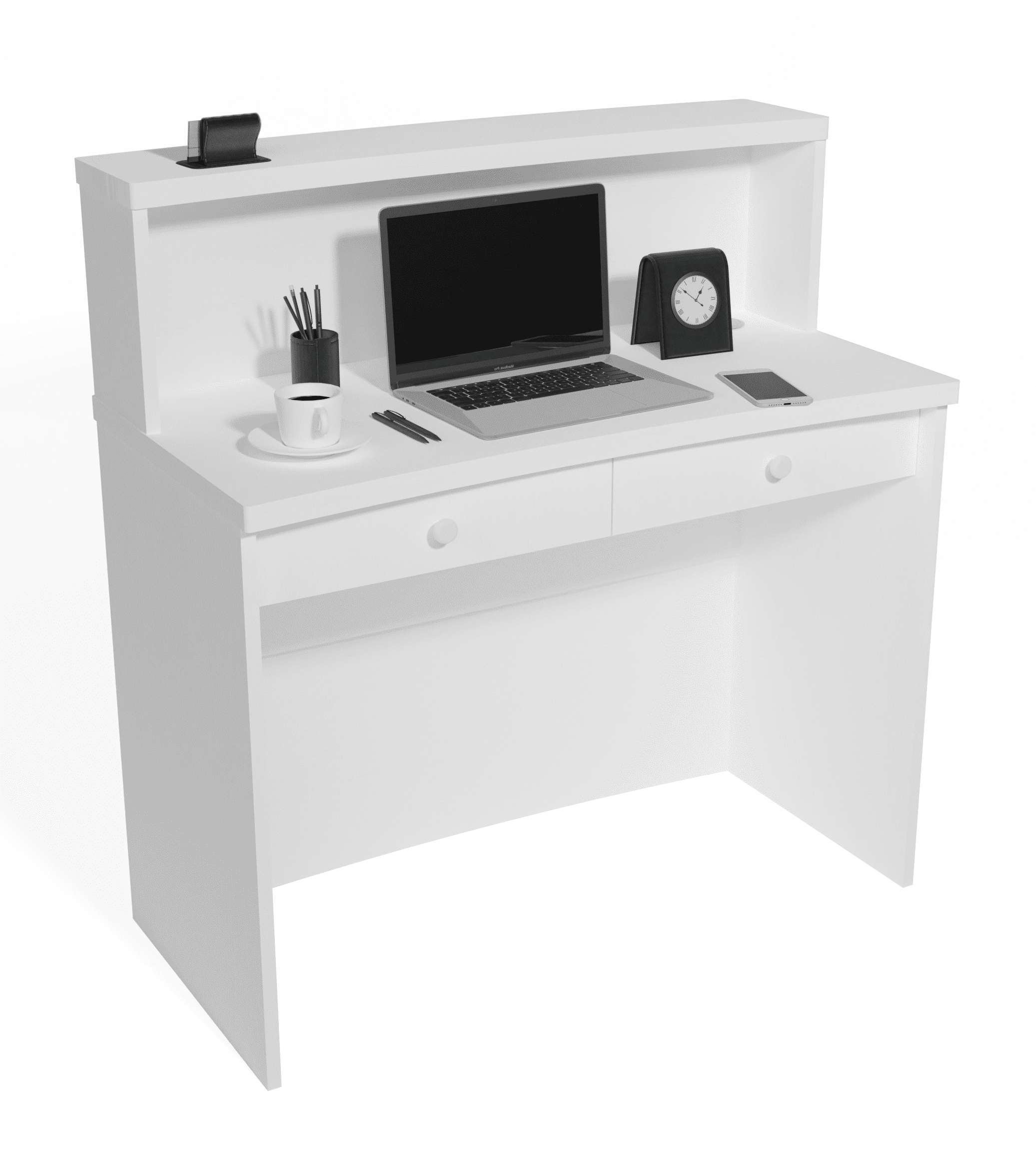 UGOS Mono 40" Modern Reception Desk w/Transaction Counter, Laminate Desktop, Multifunctional Standing Front Desk for Home, Office, Salon, Spas, and Lobby (White)