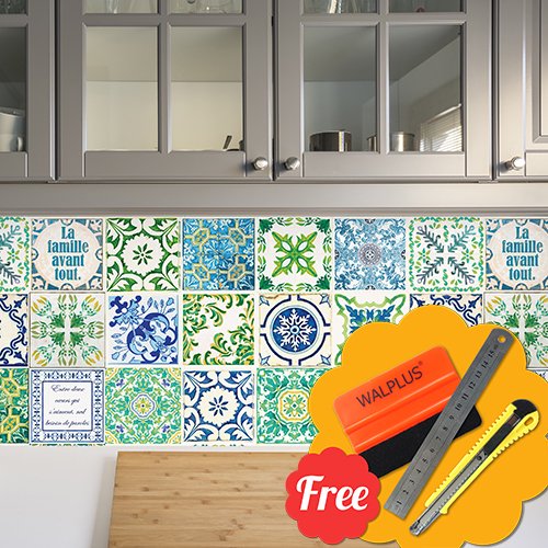 Walplus Medditeranean Green Blue French Quote Mosaic Peel And Stick Tile Stickers Walmart Com Walmart Com