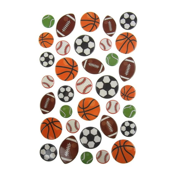 Sports Balls Gel Puffy Stickers, 35-Count