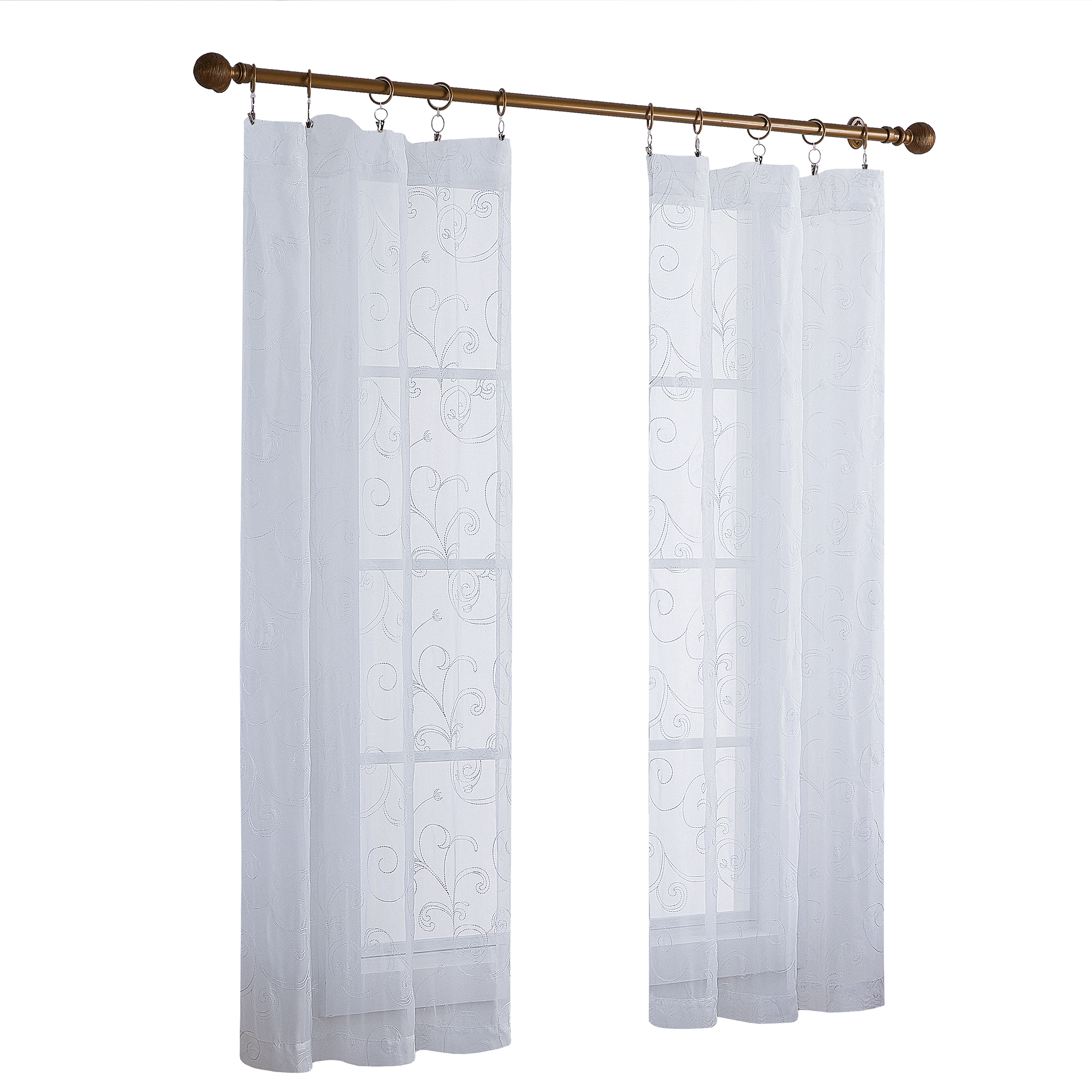Mainstays Embroidered Scroll Sheer Curtain Panel, White, 38 x 63 photo 5