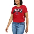 thumbnail image 4 of Women's WEAR by Erin Andrews Red Los Angeles Angels Side Lace-Up Cropped T-Shirt, 4 of 4