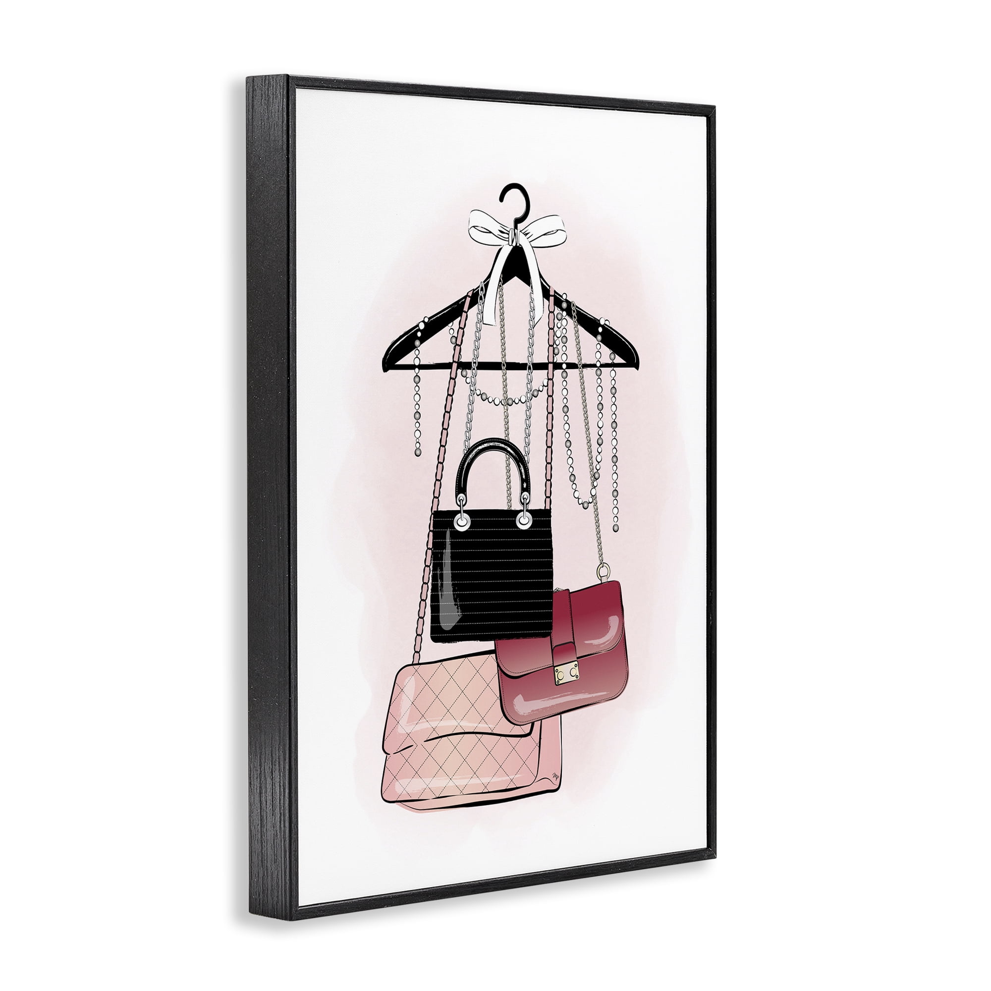 Stupell Industries Glam Handbags Hanging Beauty & Fashion Painting Black Framed Art Print Wall Art, 12 x 18