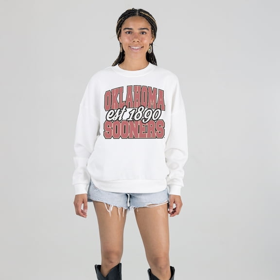 Women's Gameday Couture White Oklahoma Sooners Oversized Faded Formation Premium Fleece Sweatshirt
