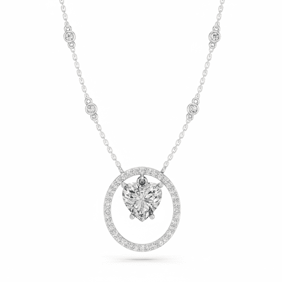 KEEVA JEWELS 3.50 Carat Moissanite Heart & Round Forever Love Stone Heart Halo Pendant Necklace for Women Made in White Gold Plated Silver