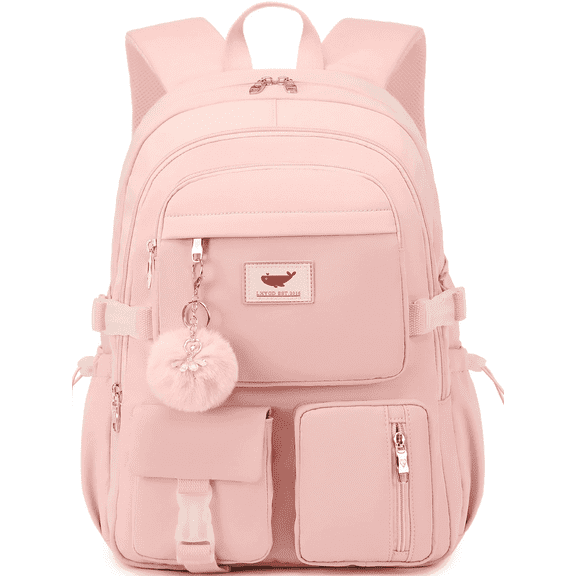 AO ALI VICTORY Laptop Backpack 15.6 Inch Kids Elementary Middle High School Bag College Backpacks Anti Theft Travel Back Pack Large Bookbags for Teens Girls Women Students (Pink)