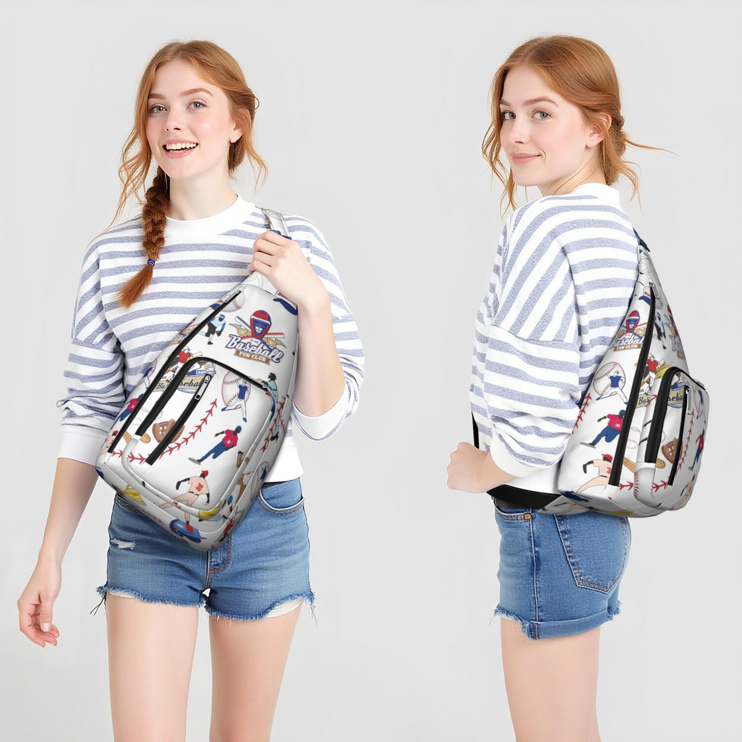 Sports Sling Backpack - Baseball, Football, Soccer, Basketball Print – Lightweight Crossbody Bag for Hiking, Gym, Travel – Athletic Gift for Sports Lovers