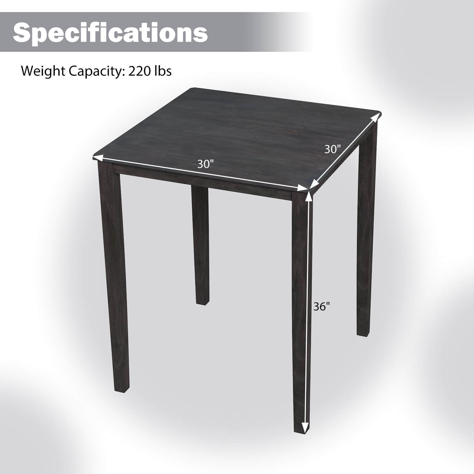 Costway Square Dining Table for 4-Person with Solid Wood Frame for Dining Room