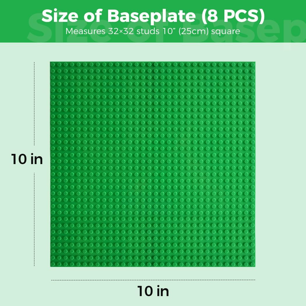 Classic Baseplates Building Plates-8 Pack 10" x 10" Building Boards,100% Compatible with All Major Brands and Activity Table, Creative Building Platforms Mats for Toy Bricks,Multicolored