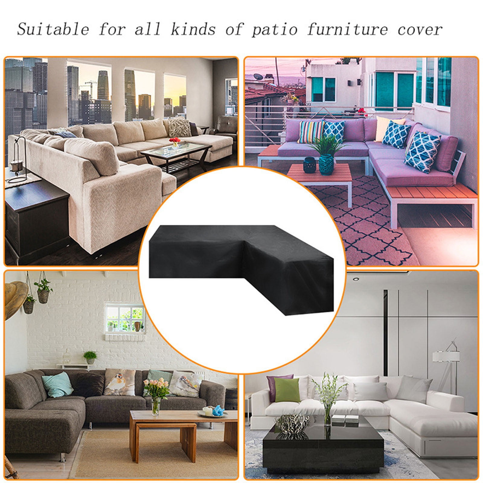 Vikakiooze 210D Oxford Outdoor Waterproof V-Shaped Corner Sofa Cover Protector Fits 85x85x34 inches Black All-Weather Patio Furniture Protection