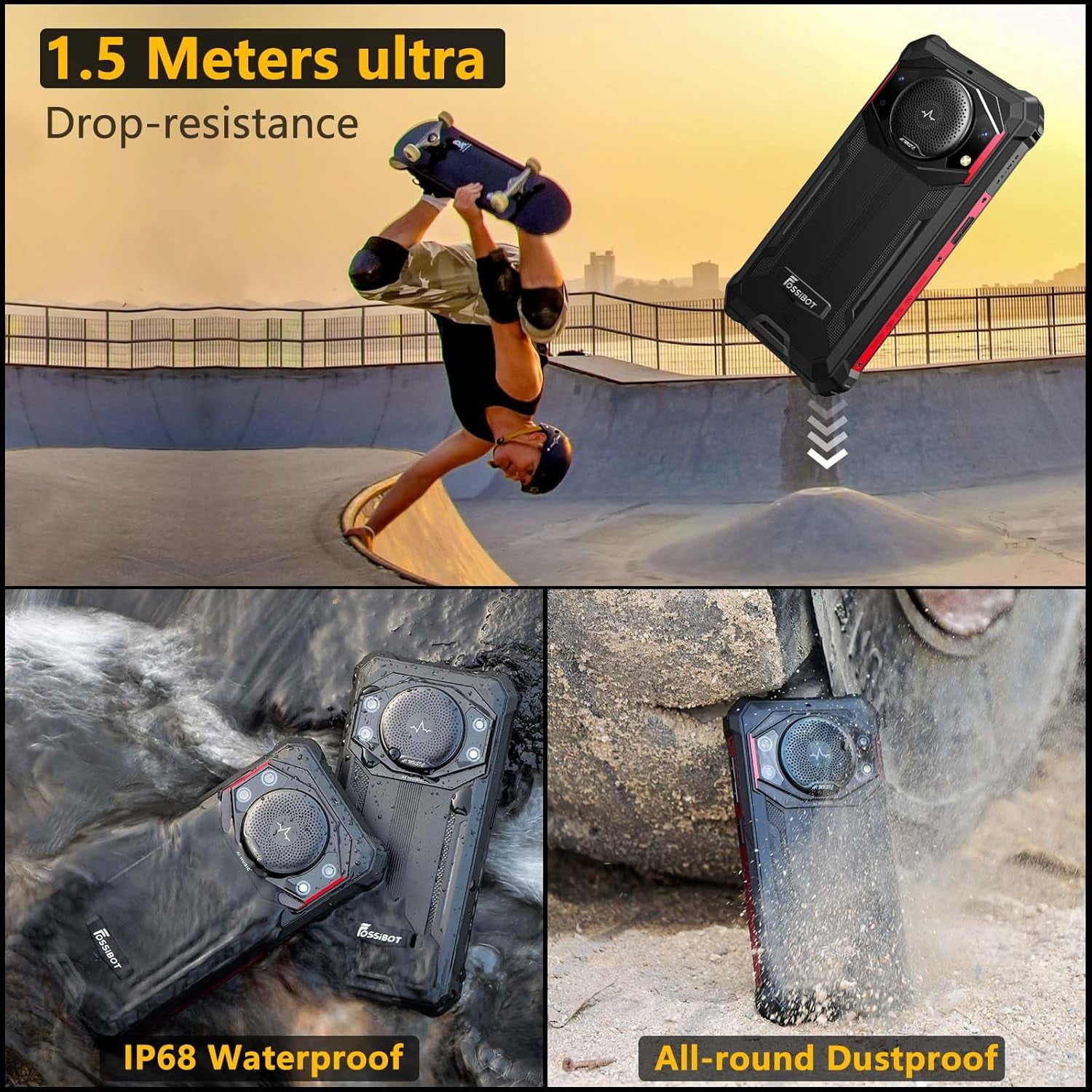 FOSSIBOT Rugged Smartphone F101 Pro Unlocked, 10600mAh Battery 15+128GB 24MP+8MP 5.45” Android 13 4G