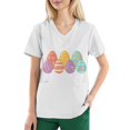 thumbnail image 2 of Scrubs Plus Size Women，Scrub Tops for Women Medical Workwear Stretch Fashion Funny Easter Printed Plus Size Short Sleeve Nursing Uniform Scrub Tops，White，M, 2 of 5