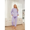 thumbnail image 2 of U2SKIIN Womens Pajama Set, Fluffy Hooded Bathrobe Soft Plush Sleepwear Fuzzy Pjs set,(Lavender+White,S), 2 of 5
