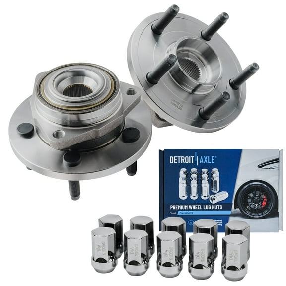 Detroit Axle - Front Wheel Hub Bearings 10pc Wheel Lug Nuts Replacement for 2005-2010 Dodge Dakota Mitsubishi Raider