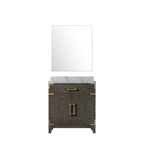 Harbor 30 in W x 22 in D Brown Oak Single Bath Vanity, Carrara Marble Top and 28 in Mirror