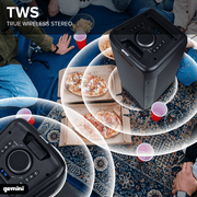 Gemini GLS Series Portable Bluetooth Dual-Woofer Speaker System with LED Lights, Microphone, and Remote, True Wireless, Black, GLS-550