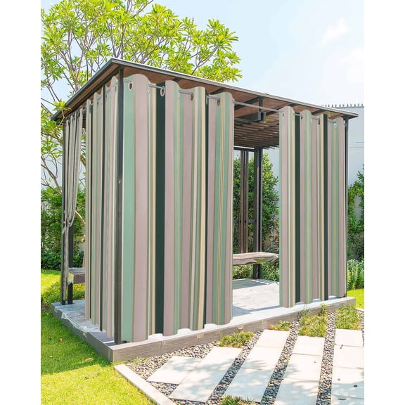 Green Yellow Striped Outdoor Curtains for Patio, Modern Stripes Art Farmhouse Privacy Drapes Grommet Waterproof Outside Curtains for Porch/Cabana/Balcony 54"x 95", 1 Panel
