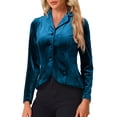 thumbnail image 4 of INSPIRE CHIC Blazer en Velours à Manches Longues avec Col Cranté pour Femmes m Bleu Lac, 4 of 6