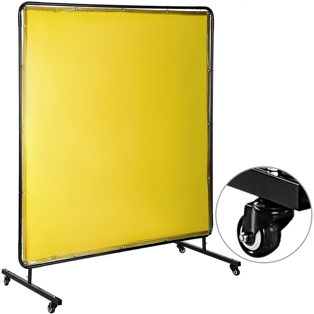 VEVOR Welding Screen 6' x 6' with Frame Yellow Vinyl Portable Welding Curtain with Wheels Light
