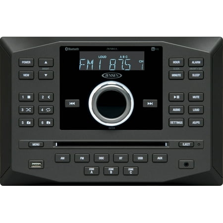 Jensen JWM60A AM|FM|DVD|CD|USB|AUX|RCA|App Ready Bluetooth Wallmount Stereo with App Control, Plays: CD, CD-R, CD-RW, DVD, DVD+RW, DVD-RW, MP3, DVD-Video, MPEG-4, VCD, JPEG, CD-DA, MP3, WMA,