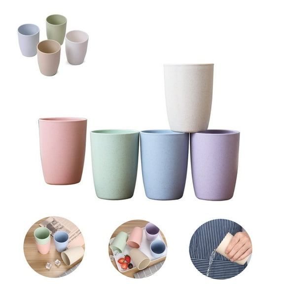 Wheat Straw Unbreakable Cups,Set of 5 Reusable Water Cups Set,HYG Durable Drinking Glasses for Kitchen,Indoor and Outdoor Use,Multicolor