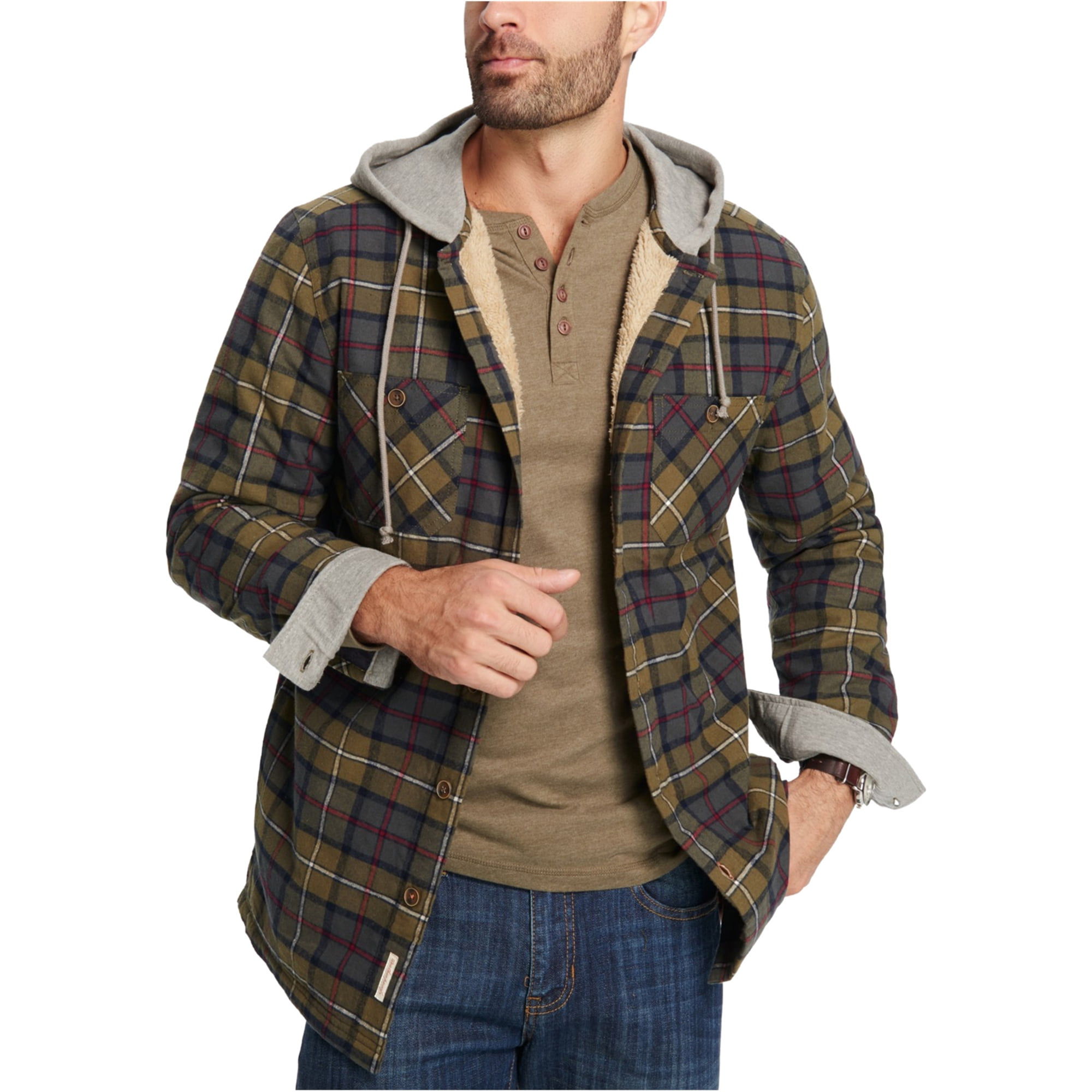 Weatherproof Mens Vintage Plaid Fleece-Lined Shirt Jacket olive 2XL ...
