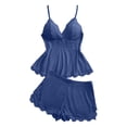 thumbnail image 4 of Wang6 Satin Silk Pajamas for Women Set with Shorts Soft Pjs Lounge Sets 2 Piece Spaghetti Strap V Neck Tank Tops Shorts Lace Sleepwear Nightwear Sets Blue XL, 4 of 4