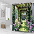 thumbnail image 2 of Spring Garden Landscape Shower Curtains Flower Plant Vine Green Leaves Outdoor Scenery Wooden Corridor Grassland Bathroom Decor Hanging Cloth Curtain Set with Hooks-72"W x 78"L (Pack of 1), 2 of 7