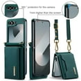 thumbnail image 5 of Crossbody Strap Case for Samsung Galaxy Z Flip 6 5G,Premium PU Leather Magnetic Detachable 2-In-1 Card Pocket Back Flip ID Credit Card Slots Kickstand Shockproof Business Slim Phone Case,Green, 5 of 12