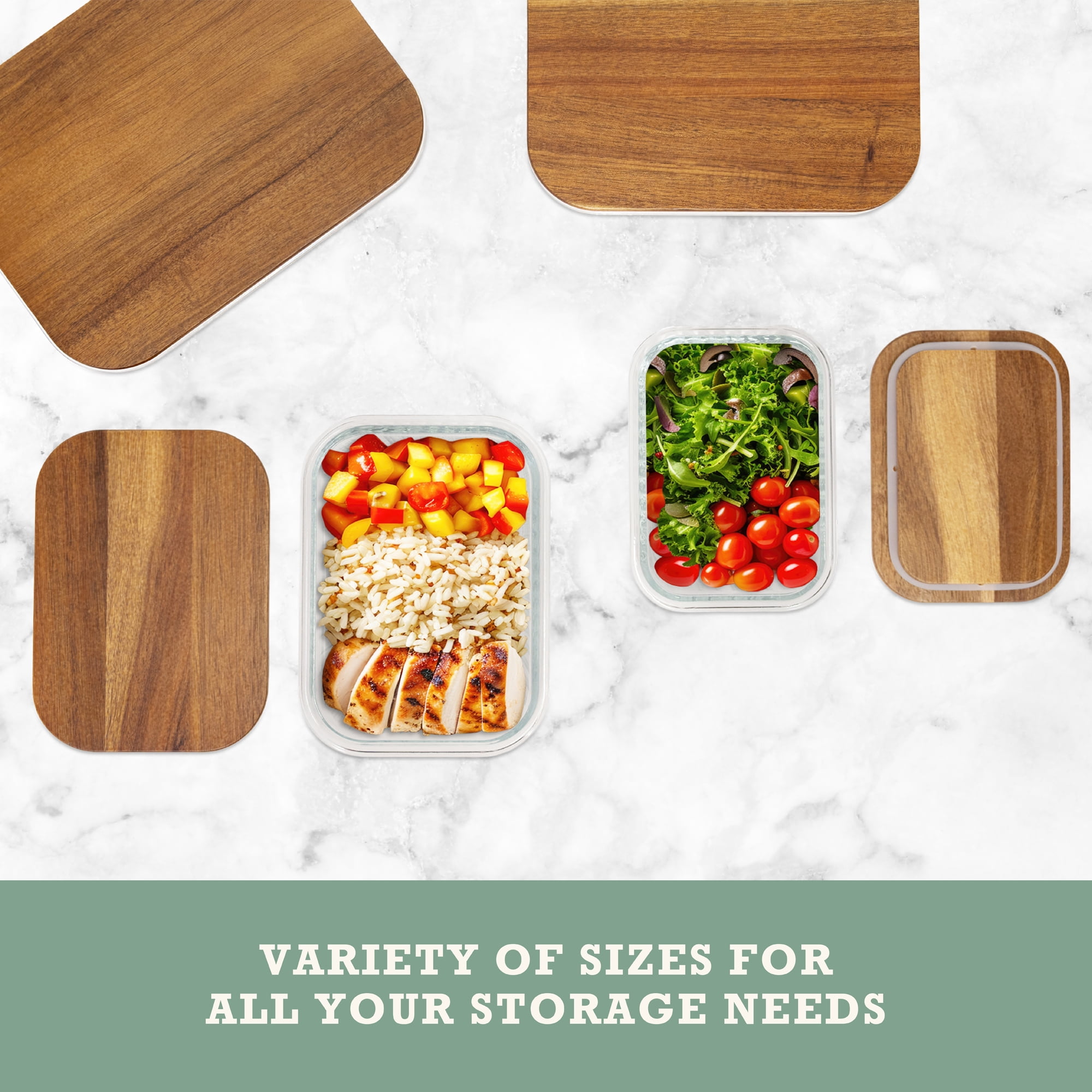 Mesa Living Ribbed Glass Food Storage Set with Wood Lids, 4pc Set