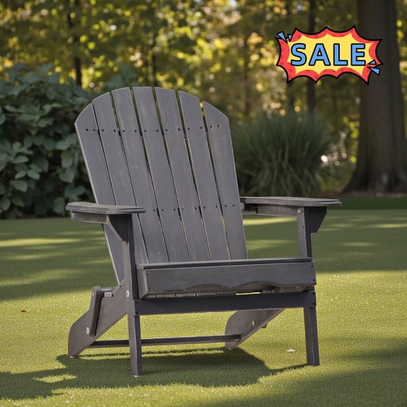 Tcbosik Outdoor Wooden Folding Adirondack Chair, Lounge Chair for Garden, Backyard, Porch, Poolside, Deck, Dark Gray