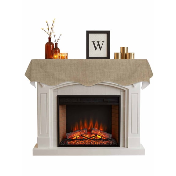 Brown Farmhouse Fireplace Mantel Scarf, Vintage Country Monochrome Textured Mantel Cover Table Runner, Fireplace Top Dresser Scarves for Party Holiday Living Room Home Decoration 70x17 Inch