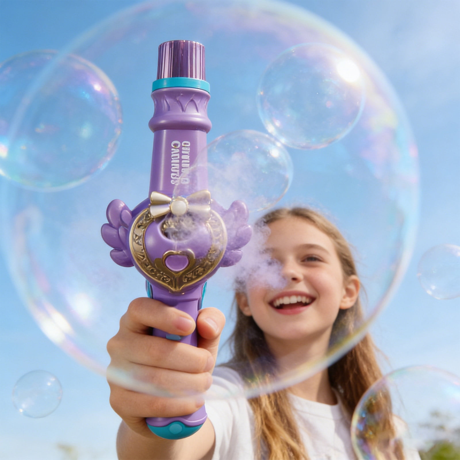 Bubble Sword Smoke Bubble Blower, LED Light Magic Style Bubble Machine with 50ML Bubble Solution and Rechargeable Set for Party Festival Events (Purple)
