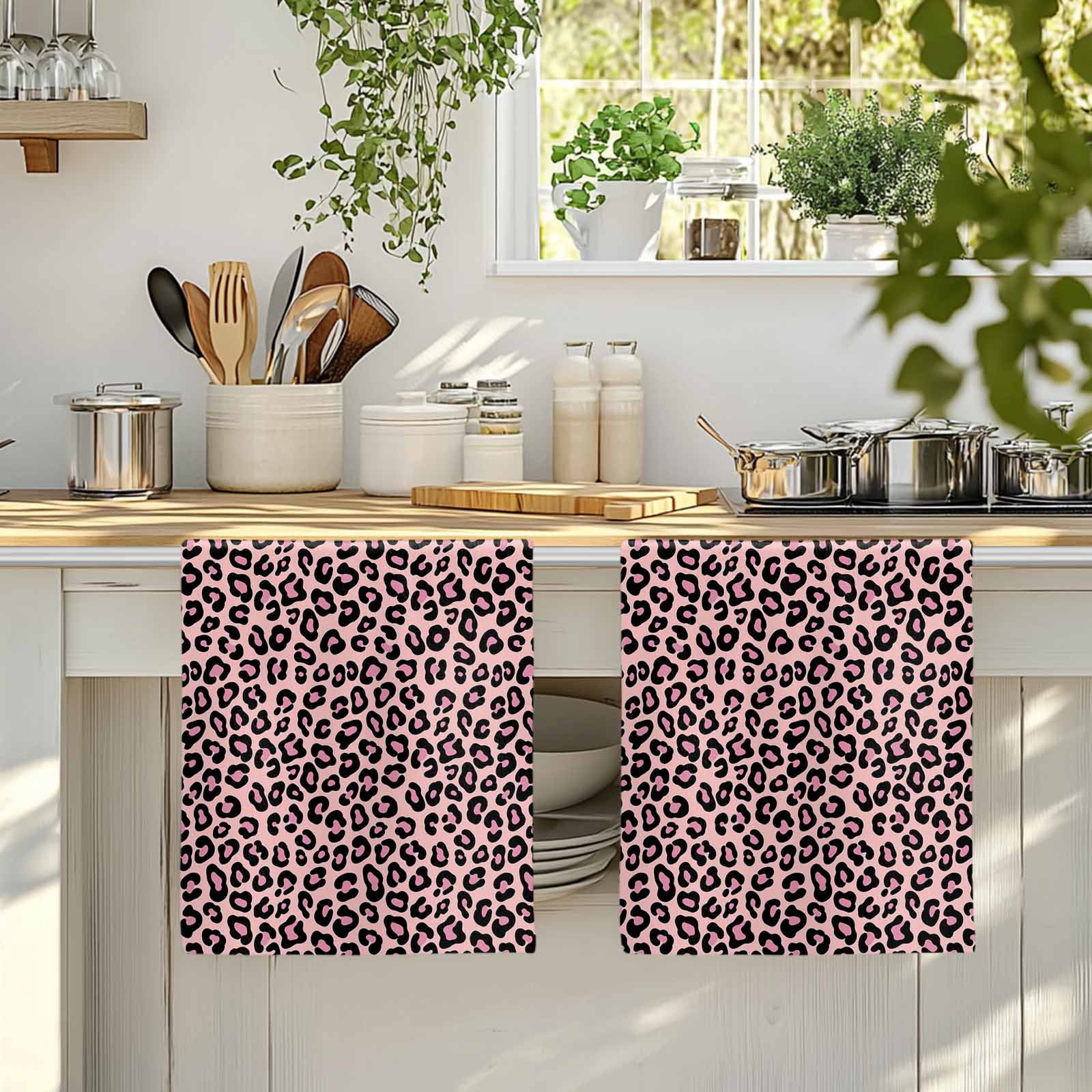 Pink Black Kitchen Towels Set of 3, Elegant Modern Abstract Art Luxury Absorbent Dish Towels for Kitchen, Microfiber Hand Towel, Quick Drying Tea Towel for Cleaning Decorative Dishcloths