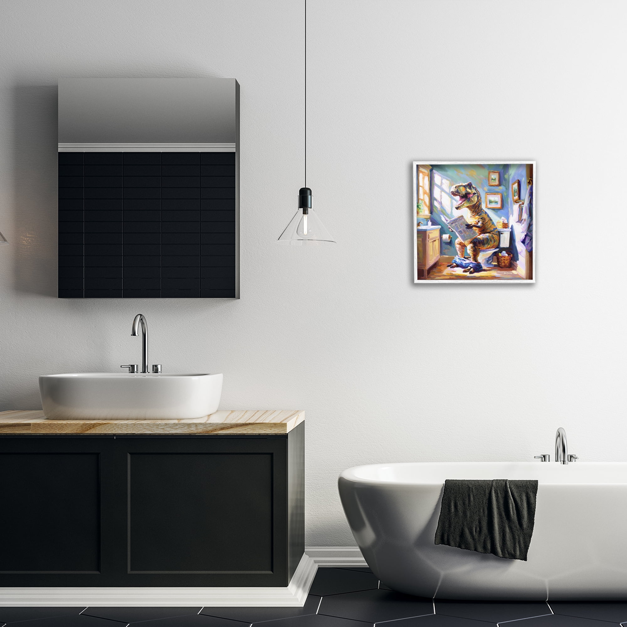 Stupell Industries Urban Bathing Bear Typography Painting White Framed Art Print Wall Art, 17 x 17