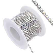 Uxcell 11 Yard Crystal Rhinestone Close Chain Trim, Crystal Rhinestone Diamond Strips, AB Rhinestone with Silver Base
