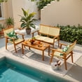 thumbnail image 3 of Devoko Outdoor Patio Conversation Sets, 4PCS Hand-Woven Rope Acacia Wood  Furniture Sets for Balcony, Backyard, Garden, Poolside, Beige, 3 of 7