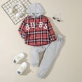 thumbnail image 2 of Xudanell Toddler Boy Outfits Checkered Hoodie Pants Baby Boys Clothes Set Button Cute Outfits Sportswear Set Red 7-8 Years, 2 of 7