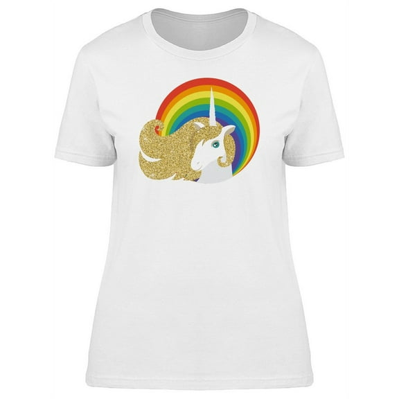 Golden Mane Unicorn And Rainbow T-Shirt Women -Image by Shutterstock, Female Large