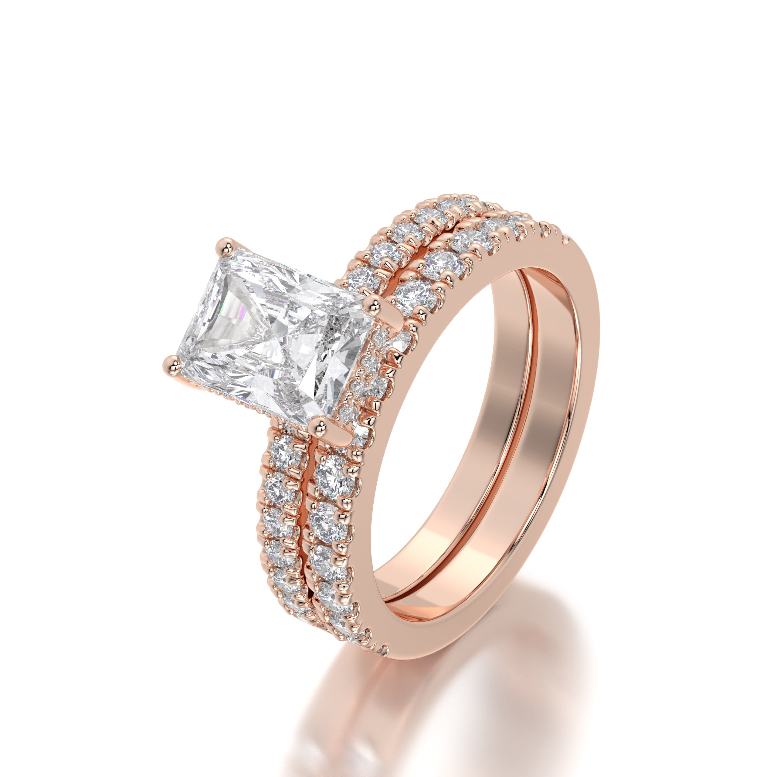 ESTE ORIGIN 1.50Ct Radiant Cut Lab-Grown Diamond Bridal Set – Engagement + Wedding Ring, IGI Certified in 10K Rose Gold for Women
