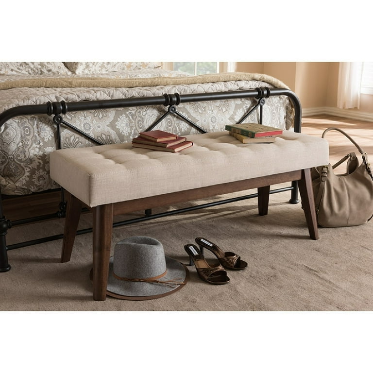 Baxton Studio Elia Mid-Century Modern Walnut Wood Light Beige Fabric Button-Tufted Bench Baxton Studio Elia Mid-Century Modern Walnut Wood Light Beige Fabric Button-Tufted Bench