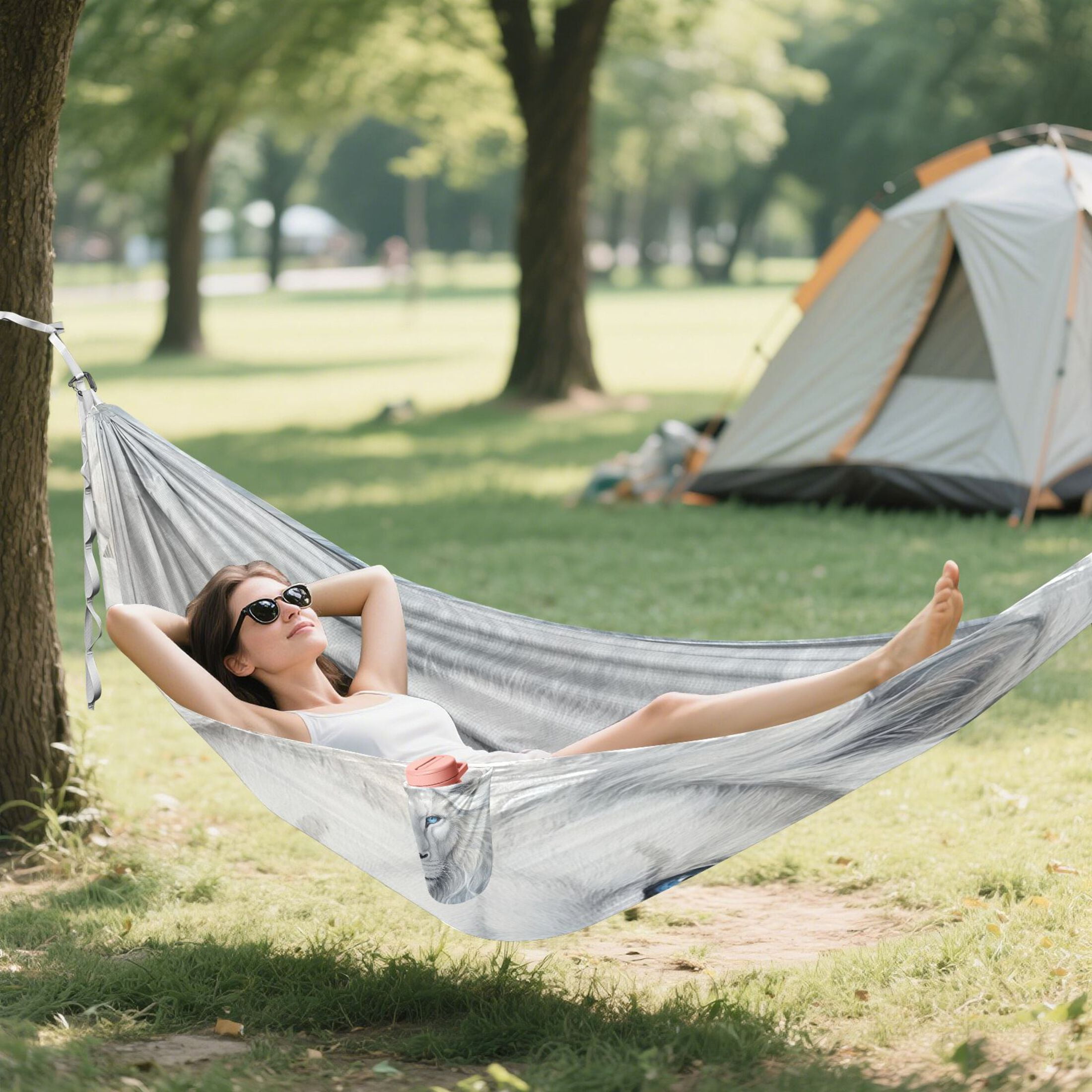 Hammock Camping Hammock Nylon Portable Hammock Travel Camping Hammock White Lion Face
