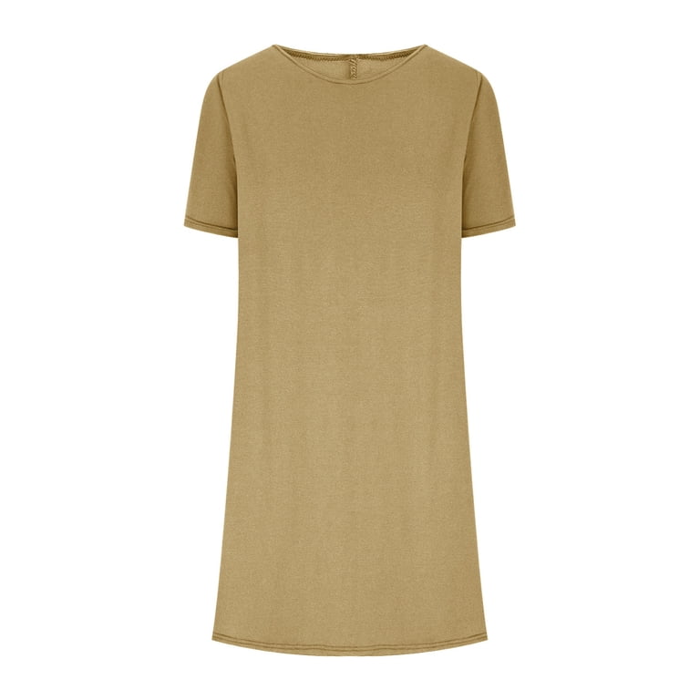 Summer Dresses for Women Under $10 Casual Short Sleeve Mini Dress Round  Neck Solid Color Loose Fit Everyday - Walmart.com