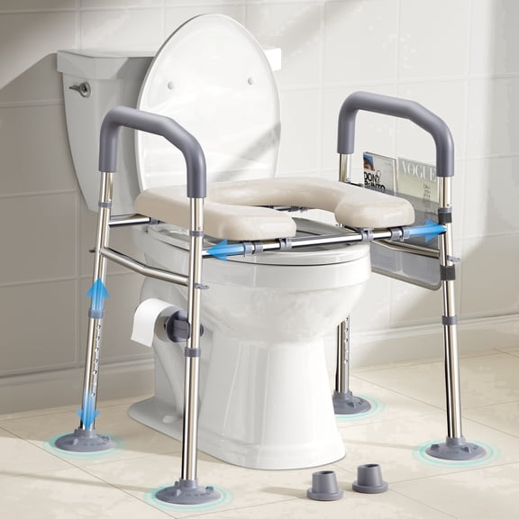 Bluelog Toilet Seat Elevator with Handles, Tool-Free Assembly with Adjustable Height & Width, Silver, 400 lb Limit